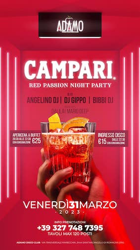 Red Passion night party x Campari alla Discoteca Adamo