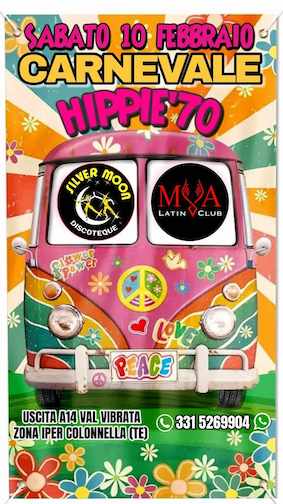 Carnevale Hippie 70 alla Discoteca Mya Silver Moon di Colonnella